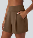 DayStretch High Waisted Work Baggy Shorts 4'' with Pockets - Bison