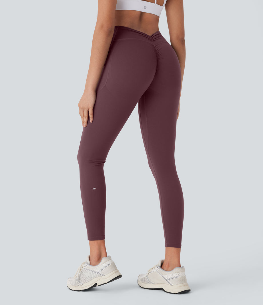Halara UltraSculpt™ High Waisted Tummy Control Butt Lifting Ruched Pocket Shaping Yoga Leggings - Evening Red