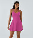 SoftlyZero™ Airy Backless Twisted Flare Low Support Dance Active Dress-Longer Length-Easy Peezy Edition A-D Cups - Fuchsia Fedora