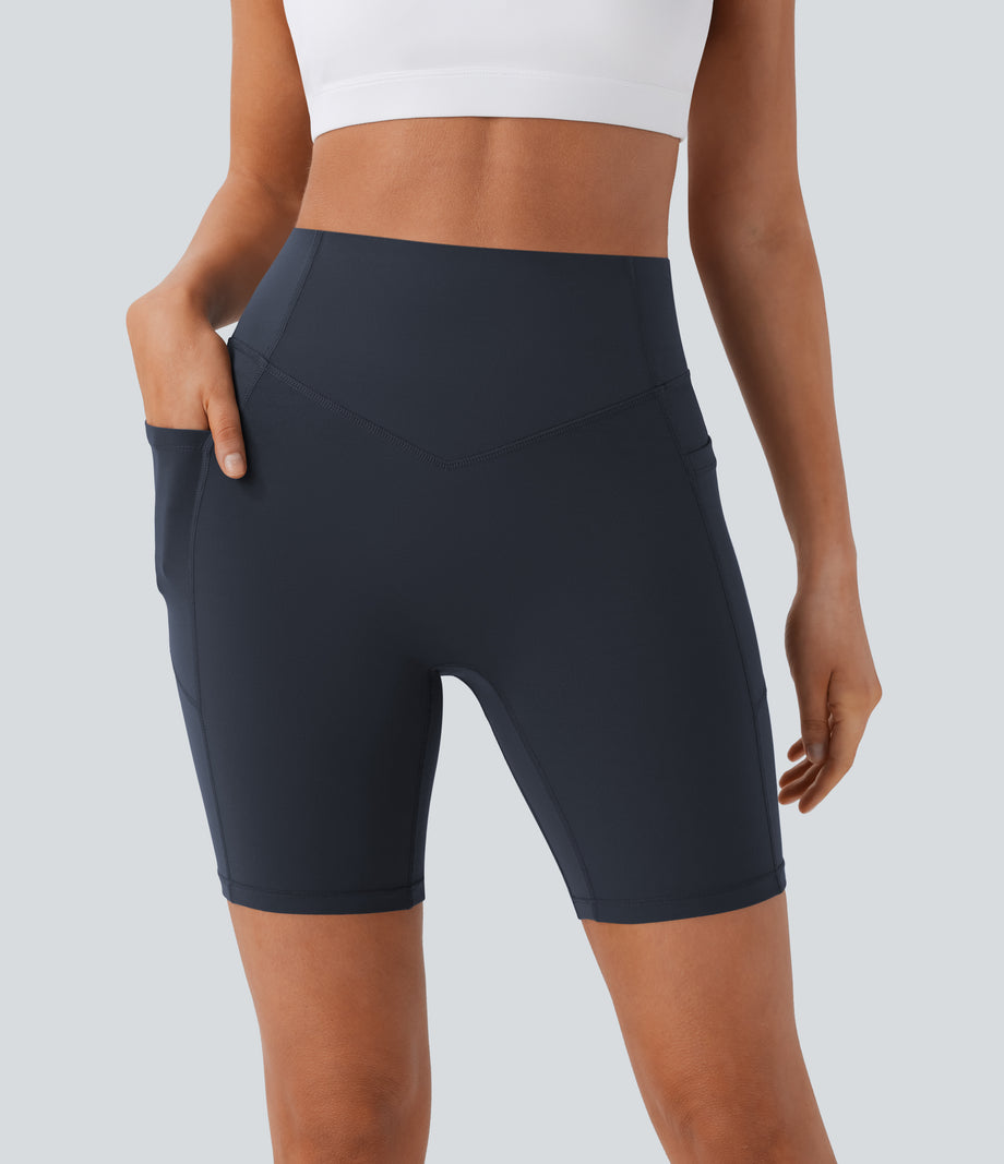 Halara UltraSculpt™ High Waisted Scrunch Butt Lifting Tummy Control Side Pocket Shaping Workout Biker Shorts 7'' - Carbon
