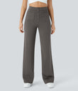 DayStretch High Waisted Pockets Straight Leg Casual Pants - Deep Red Grey