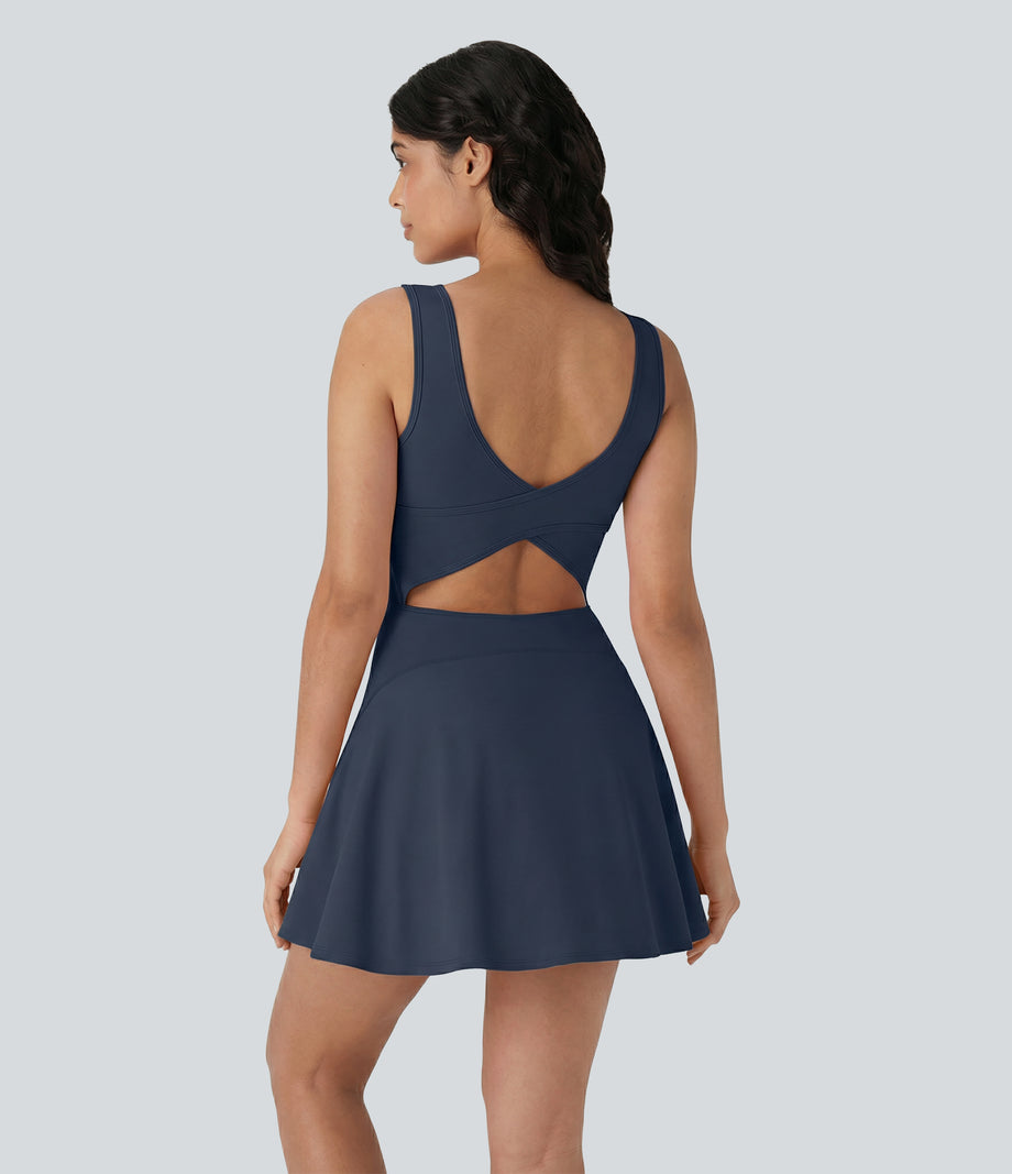 SoftlyZero™ Airy U Neck 2-in-1 Pocket Mini Cool Touch Dance Active Dress - Mood Indigo
