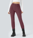 DayStretch High Waisted Zipper Pockets Solid Skinny Cargo Pants - Red Mahogany