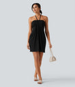 Halter Tie Back Mini Resort Dress with Pockets - Black