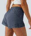 Mid Rise Drawstring Contrast Mesh 2-in-1 Flowy Running Shorts 3'' - Grey Blue