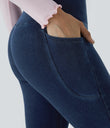 Halara Flex™ Crossover Pocket Washed Denim Work Leggings - Unitary Blue Denim