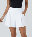DayStretch High Waisted Work Baggy Shorts 4'' with Pockets - White