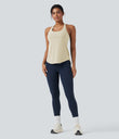 Halara UltraSculpt™ Round Neck Crisscross Back Running Tank Tops DD-F Cups - Almond Milk