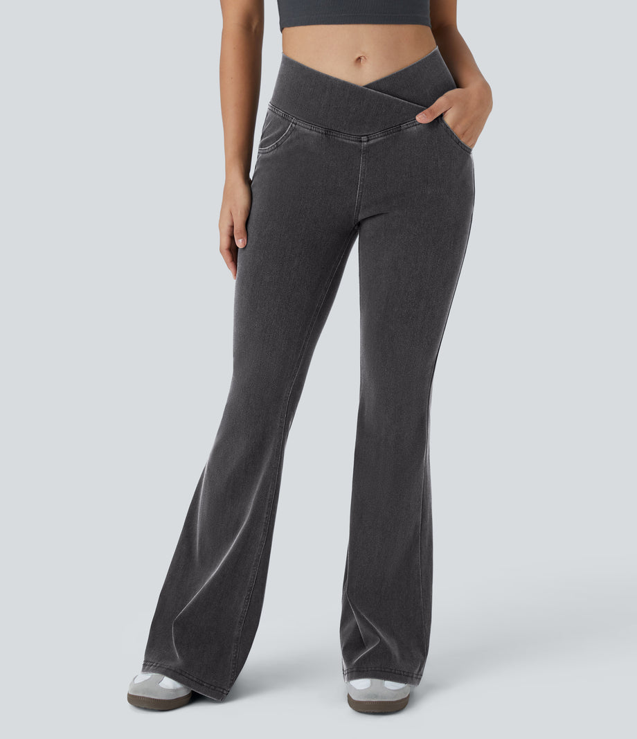 Halara Flex™ High Waisted Crossover Pocket Cool Touch Washed Casual Jeans - Coal Black Denim