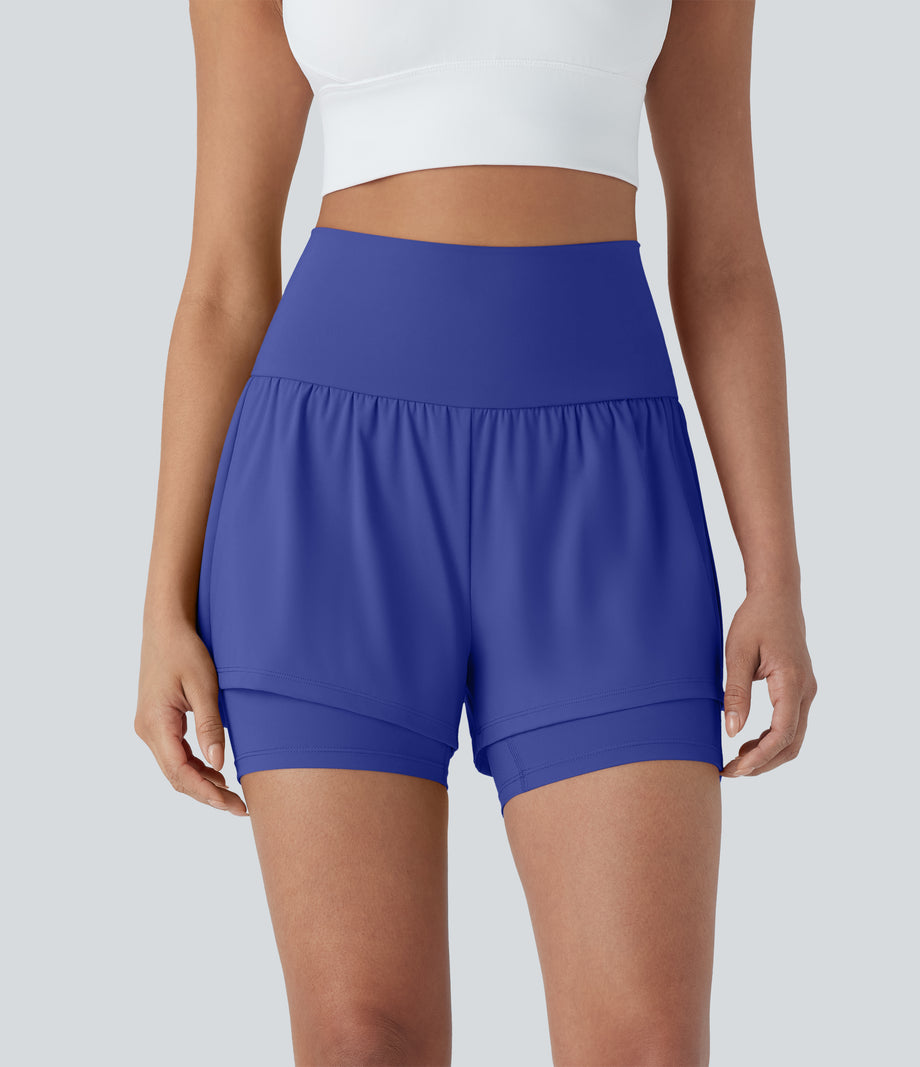 SoftlyZero™ Airy Super High Waisted 2-in-1 Cool Touch Yoga Shorts 5'' with Pockets - Aster Blue