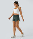 Mid Rise Drawstring Contrast Mesh 2-in-1 Flowy Running Shorts 3'' - Dark Green