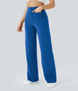 DayStretch High Waisted Pockets Straight Leg Casual Pants - Victoria Blue