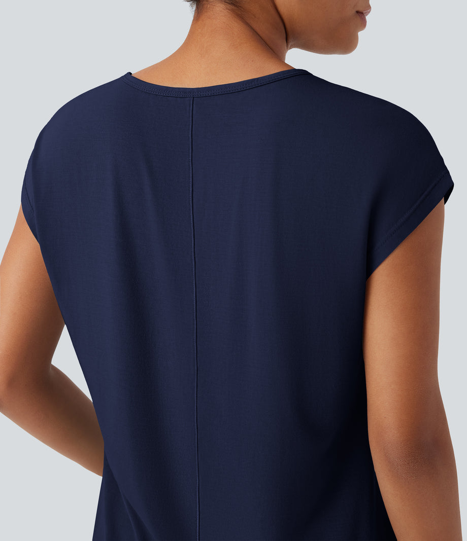 V Neck Short Sleeve Casual T-Shirt - Maritime Blue