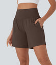 SoftlyZero™ Airy Super High Waisted 2-in-1 Cool Touch Yoga Shorts 7" with Pockets - Chocolate Martini