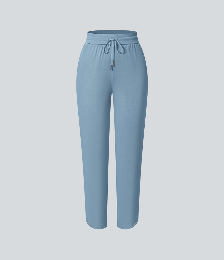 Mid Rise Drawstring Curved Hem Quick Dry Golf Tapered Pants with Pockets-UPF40+ - Mountain Spring