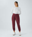 Mid Rise Zipper Pockets Corduroy Casual Joggers - Pomegranate
