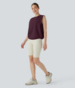 Round Neck Ruched Cool Touch Yoga Tank Top-UPF50+ - Fig