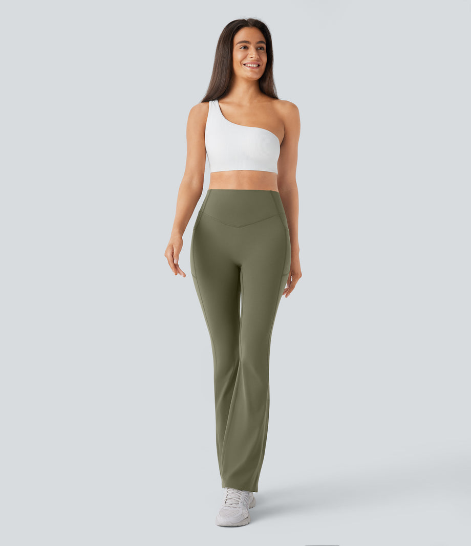 Halara UltraSculpt™ High Waisted Scrunch Butt Lifting Tummy Control Pocket Shaping Yoga Bootcut Leggings - Grass Grey Green
