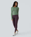 Solid Thumb Hole Yoga Sports Top - Green Shade