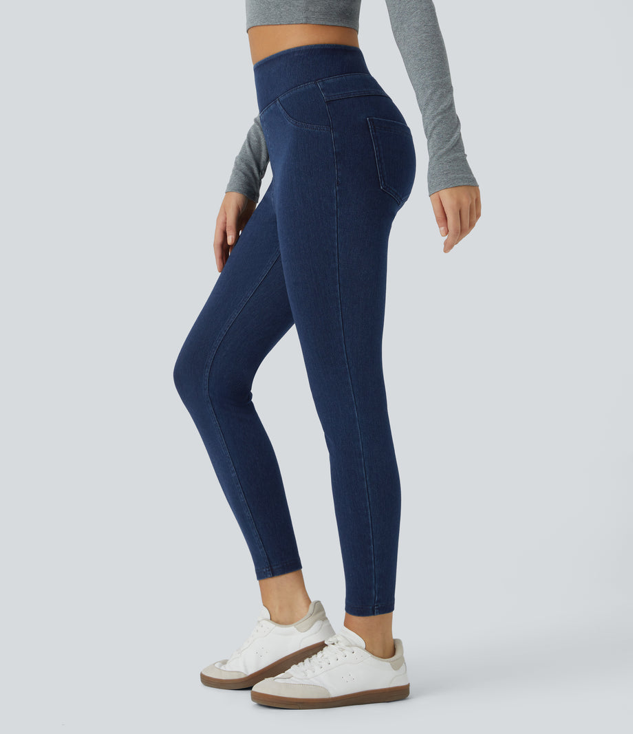 Halara Flex™ High Waisted Pocket Denim Casual Leggings - Midnight Blue Denim