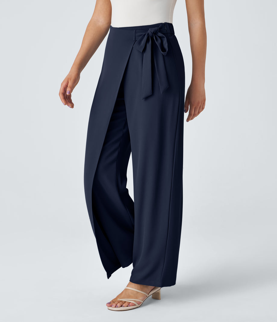 Halara Flex™ High Waisted Tie Side Wide Leg Work Pants - Peacoat