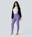 High Waisted Tummy Control Decorative Back Zipper Pockets Herringbone Work Leggings - Aster Purple
