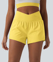 SoftlyZero™ Airy Crossover High Waisted 2-in-1 Cool Touch Yoga Shorts 3'' with Pockets - Goldfinch