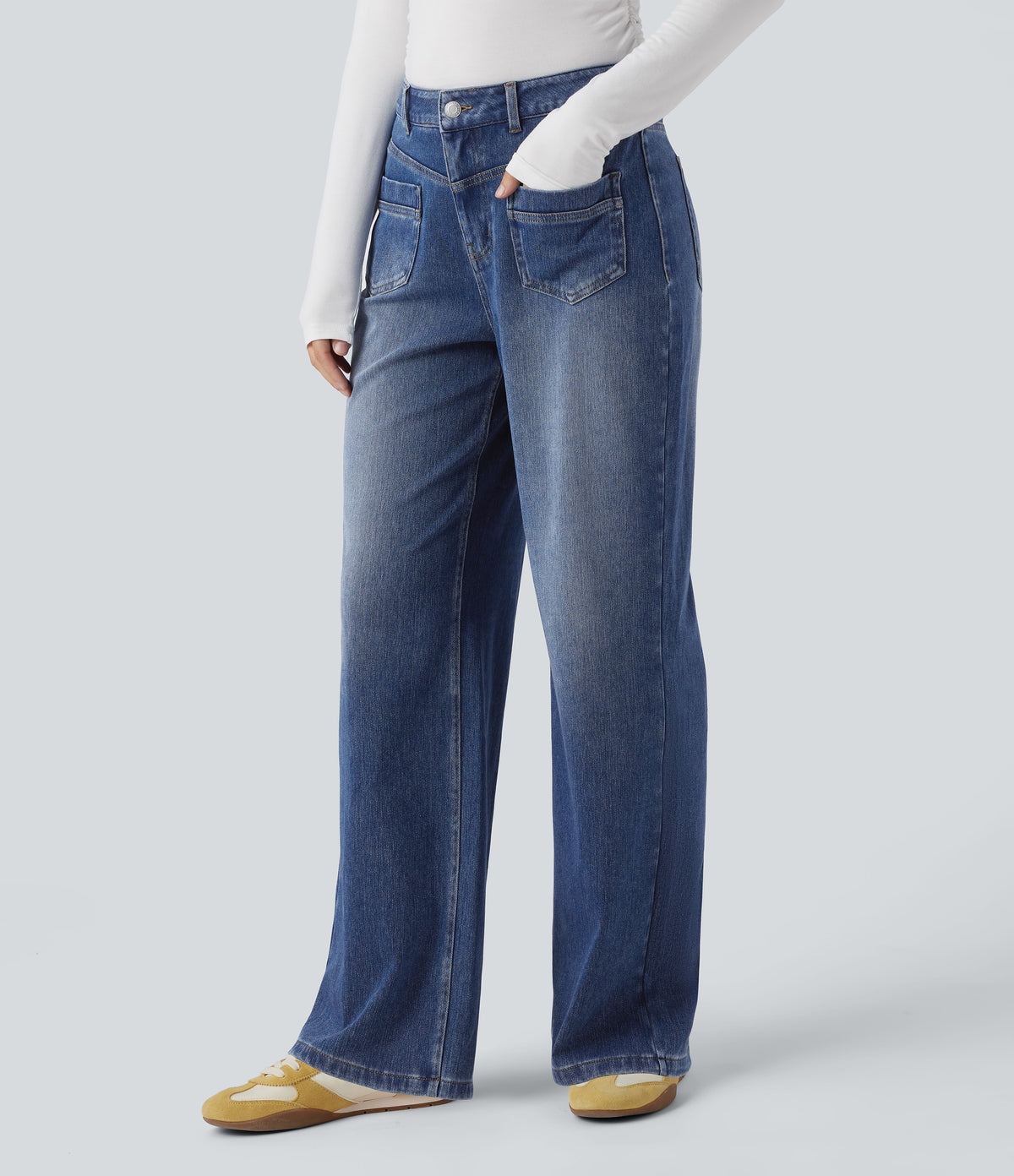 Halara Flex™ Mid Rise Straight Leg Casual Jeans with Pockets -  Blue Jasper Denim
