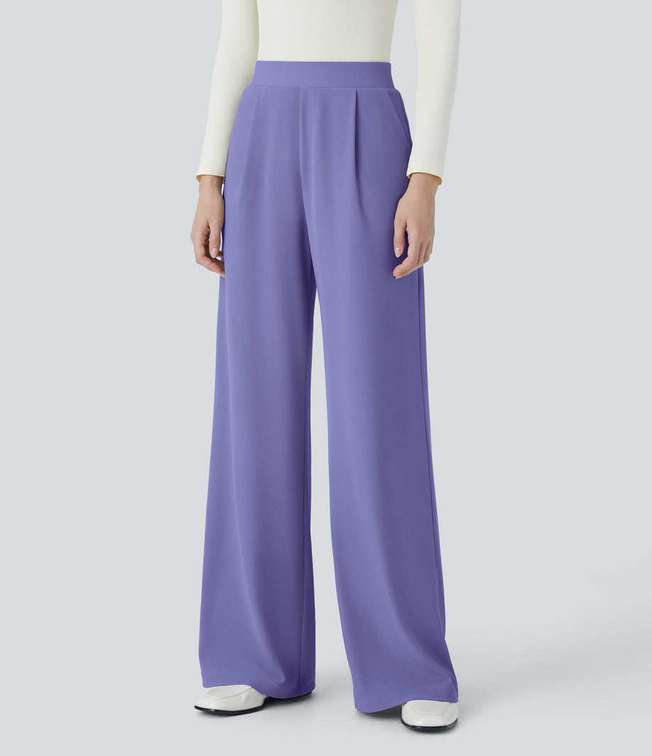 Halara Flex™ High Waisted Body Sculpt Waist-Slimming Pocket Wide Leg Micro Waffle Work Pants - Aster Purple