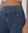 Halara Flex™ High Waisted Pocket Denim Capri Casual Leggings - Washed Denim Bleached Blue
