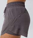 Mid Rise Drawstring Contrast Mesh 2-in-1 Flowy Running Shorts 3'' - Sparrow