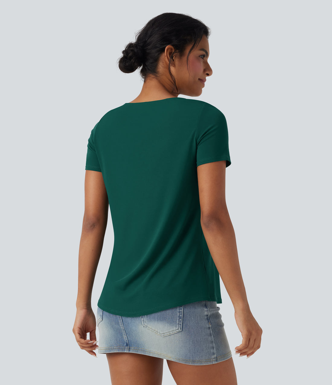 Square Neck Short Sleeve Casual Top - Rain Forest
