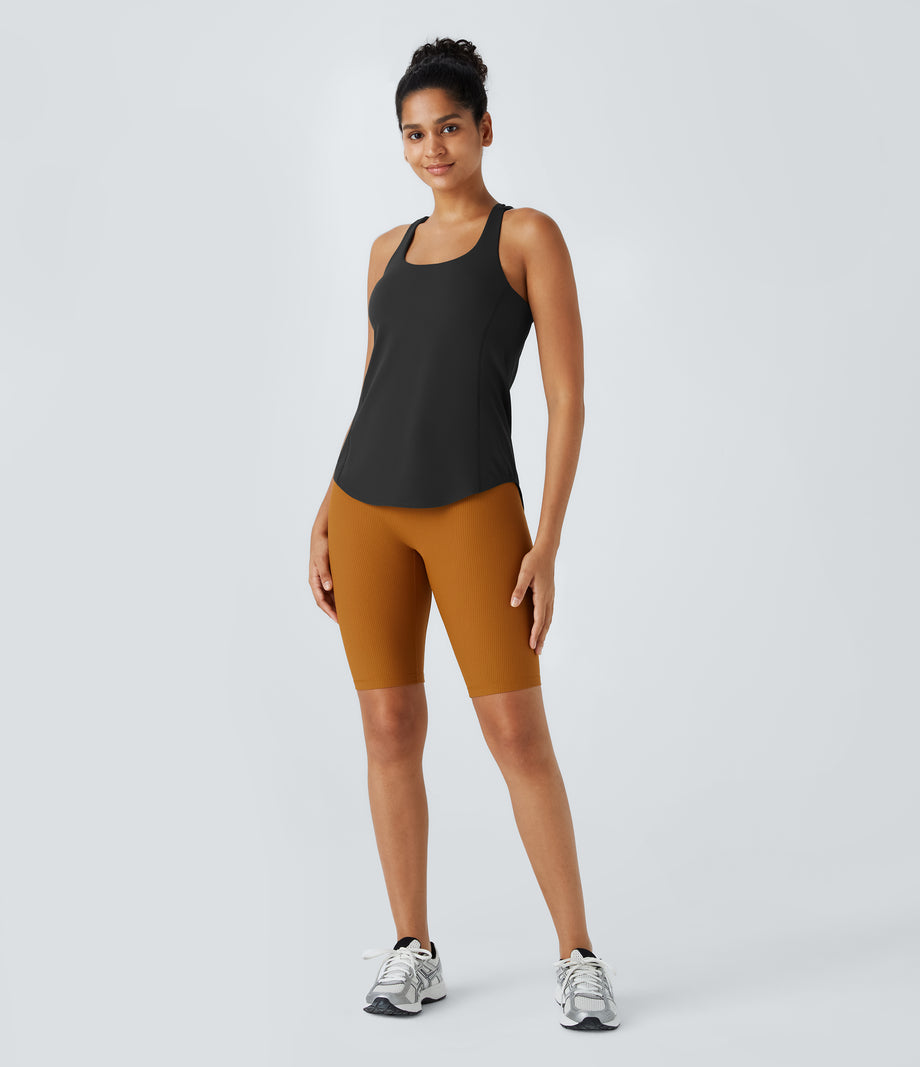Halara UltraSculpt™ Round Neck Curved Hem Workout Tank Top - Black
