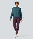 Round Neck Long Sleeve Ruched Yoga Sports Top-UPF50+ - Hydro