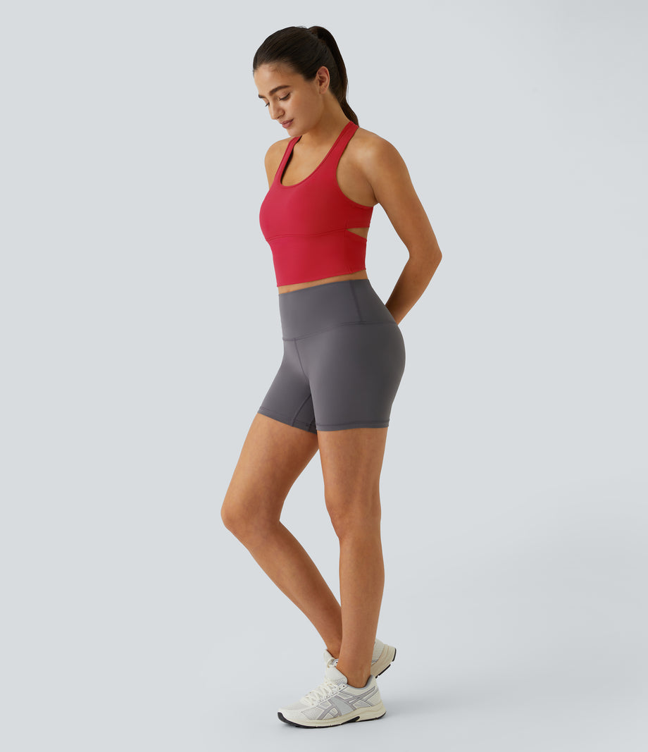 SoftlyZero™ Plush U Neck Racerback Cut Out Cropped Yoga Tank Top - Mars Red