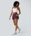 Breezeful™ High Waisted Crossover Pocket 2-in-1 Quick Dry Yoga Shorts 4" - Amaranth