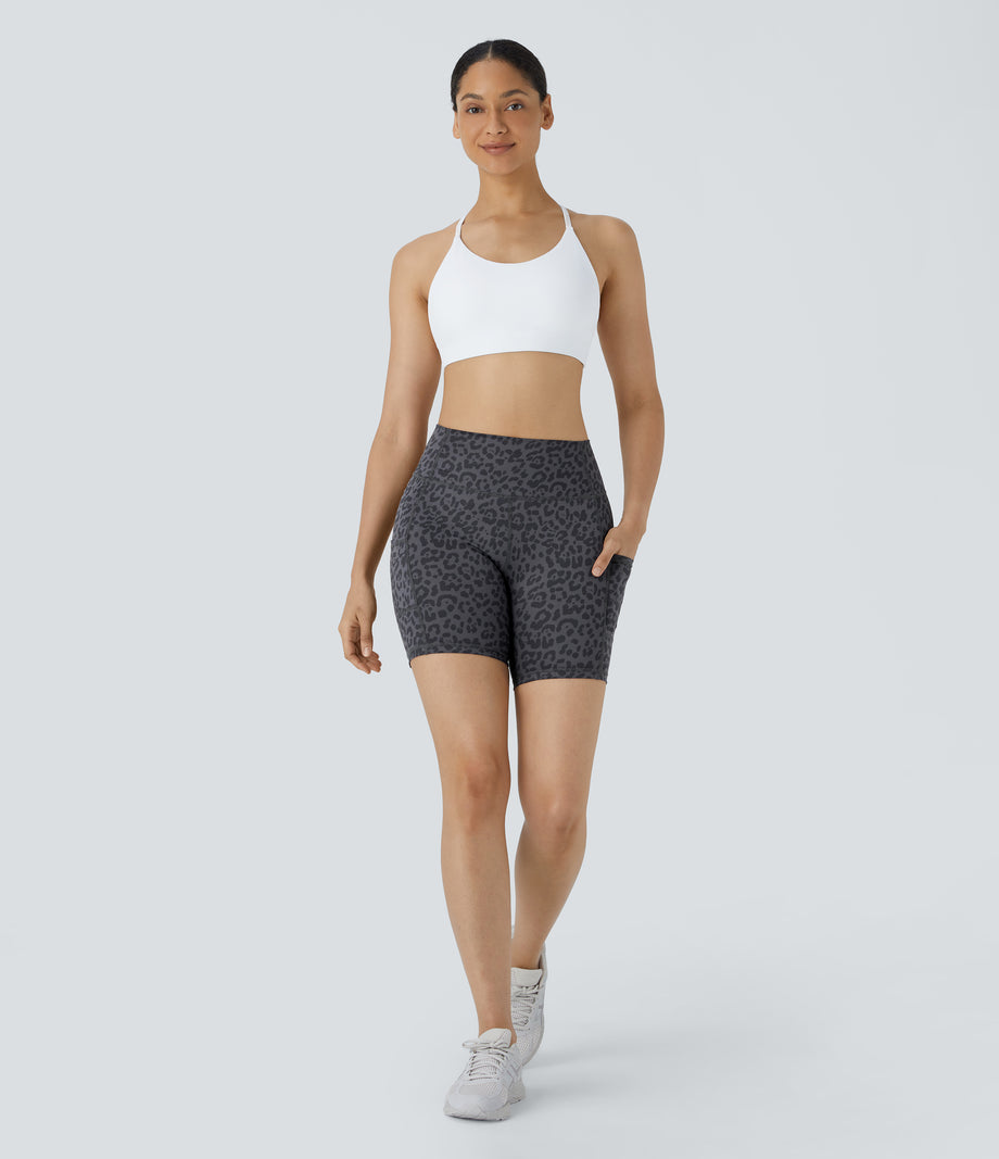 High Waisted Pocket Running Biker Shorts - Black Panther