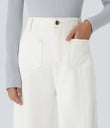 Halara Flex™ High Waisted Pockets Washed Casual Wide Leg Jeans - Beige Denim