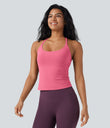 Scoop Neck Crisscross Back Crossover Hem Yoga Cami Top - Pink Lemonade