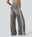 Halara Flex™ High Waisted Stripe Wide Leg Flowy Washed Casual Jeans with Pockets - Cool Gray Denim