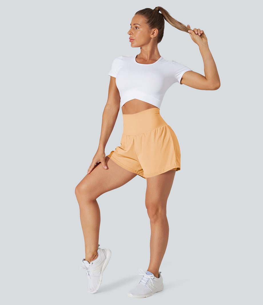 SoftlyZero™ Airy Super High Waisted 2-in-1 Cool Touch Yoga Shorts with Pockets - Sunburst