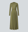 Mock-neck Long Sleeve Pocket Flare Maxi Casual Dress - Capulet Olive