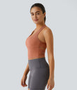 SoftlyZero™ Plush U Neck Racerback Cut Out Cropped Yoga Tank Top - Sun Baked