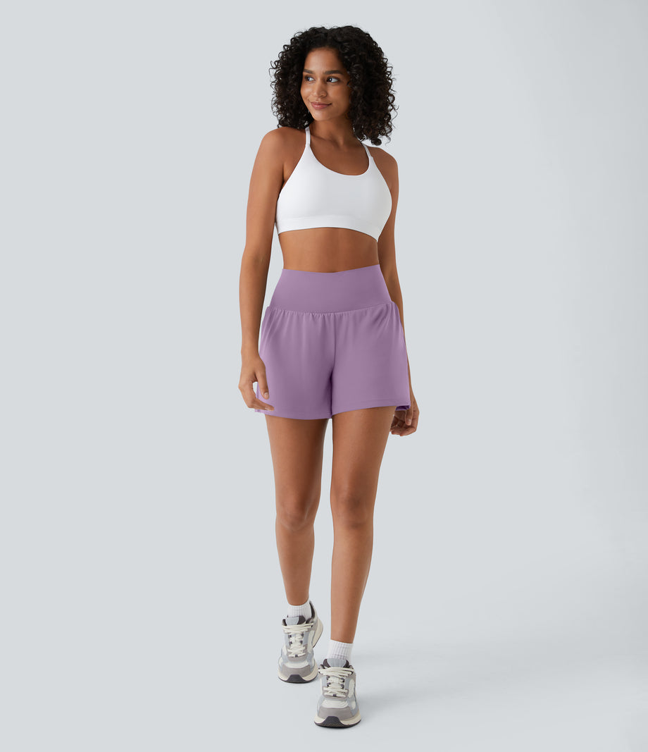 SoftlyZero™ Airy Super High Waisted 2-in-1  Cool Touch Yoga Shorts 5'' with Pockets-Longer Length - Orchid Bouquet