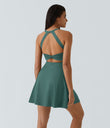 SoftlyZero™ Airy Backless Twisted Flare Low Support Dance Active Dress-Longer Length-Easy Peezy Edition A-D Cups - Blue Spruce