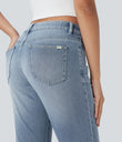 Halara Flex™ Low Rise Zipper Pockets Washed Casual Bootcut Jeans - Blue Spruce Denim