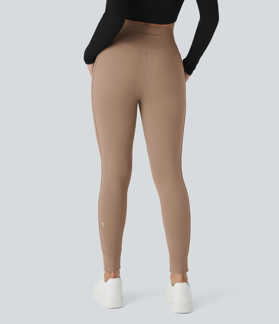 SoftlyZero™ Plush High Waisted Drawstring Pocket Plain Full Length Joggers - Beaver Fur