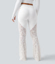 Halara UltraSculpt™ High Waisted Tummy Control Contrast Lace Yoga Flare Leggings with Pocket - White