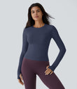Solid Thumb Hole Yoga Sports Top - Patriot Blue