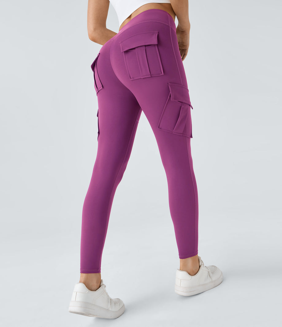 DayStretch High Waisted Cargo Pocket Skinny Yoga Leggings - Deep Orchid